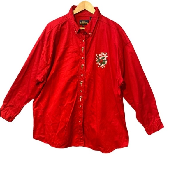 Blue Generation Womens Long Sleeve Embroidered Button Top Size 4XL Red Christmas - Picture 8 of 12